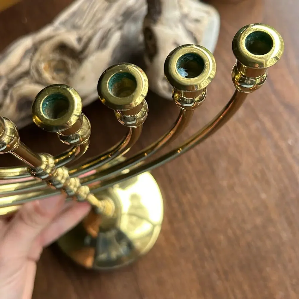 Jewish Chanukiah 9 Branch Menorah Brass Hanukkah Candle Holder - Picture 5 of 9